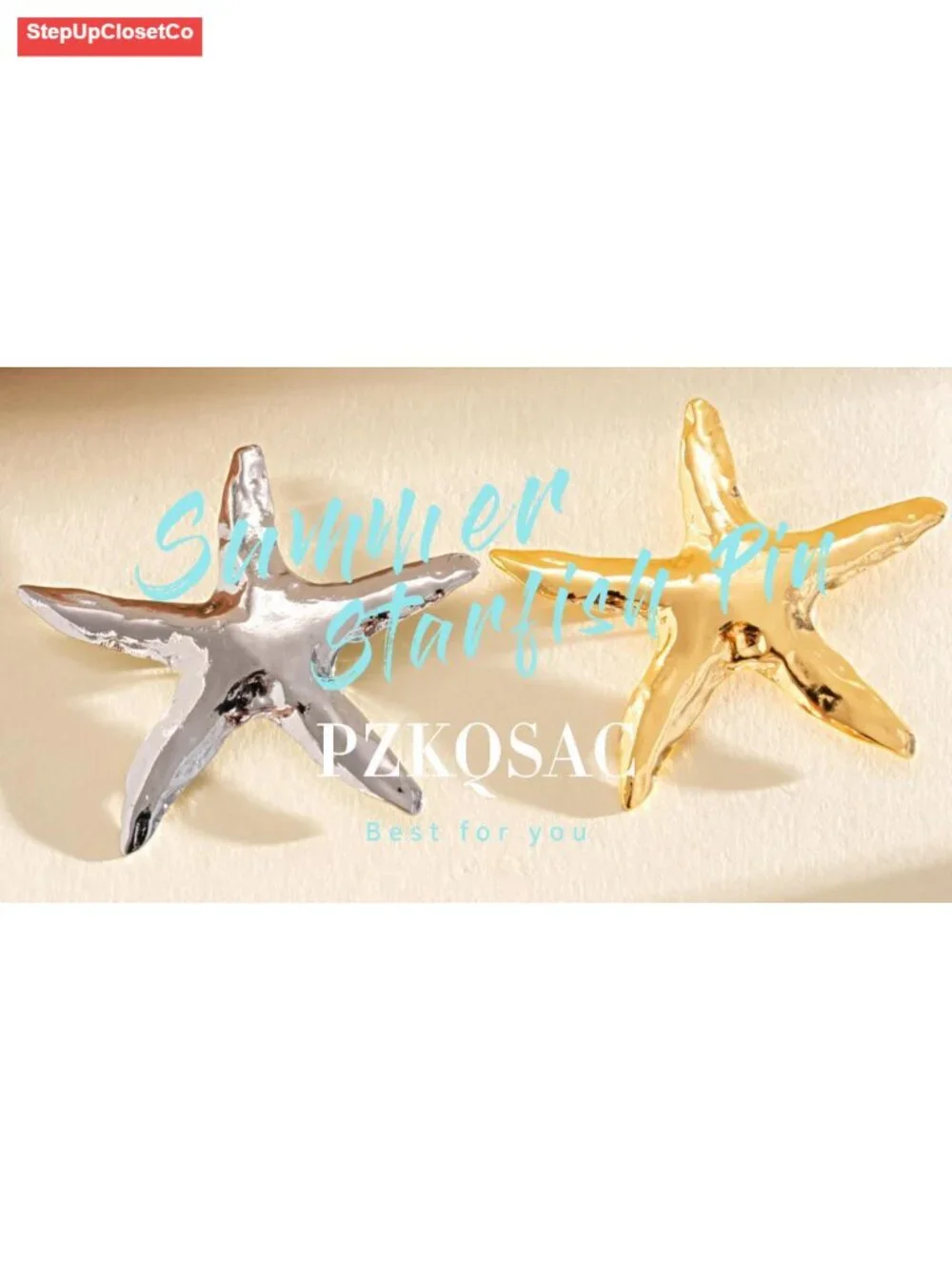 Starfish Brooch Pin Gold Alloy Ocean Sea Star Lapel Pin Summer Jewelry